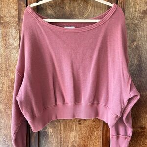 American Eagle Outfitters Coral Knit Cotton Blend Off the Shoulder Sweatshirt